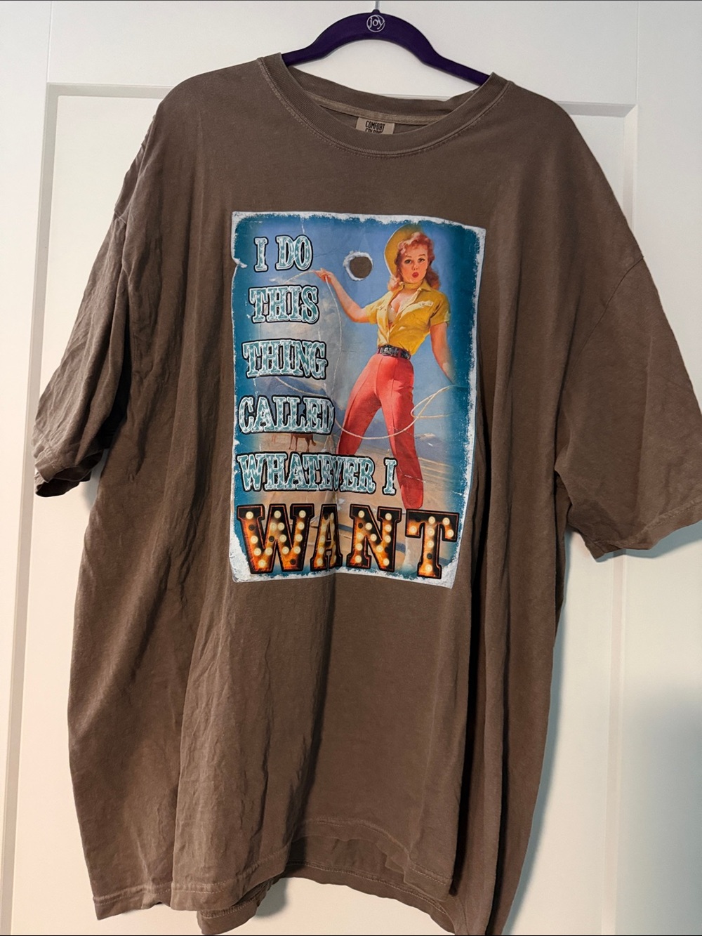 Comfort Colors Brown Women's Retro Graphic Tee with Multi-Color Print